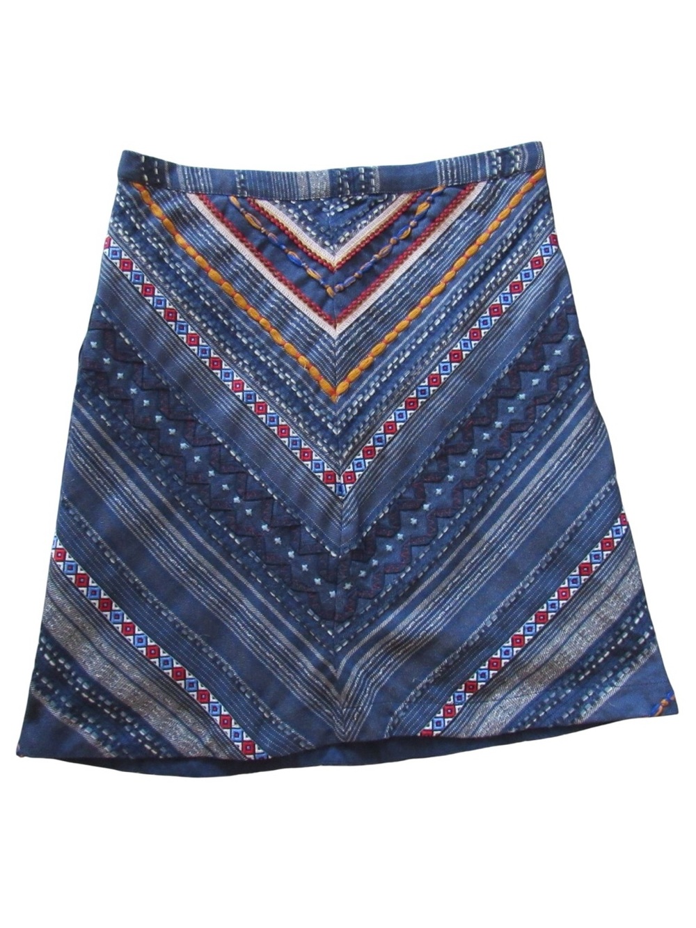 Anthropologie Maeve Embroidered Denim Mini Skirt Size 8 US Boho Western Festival